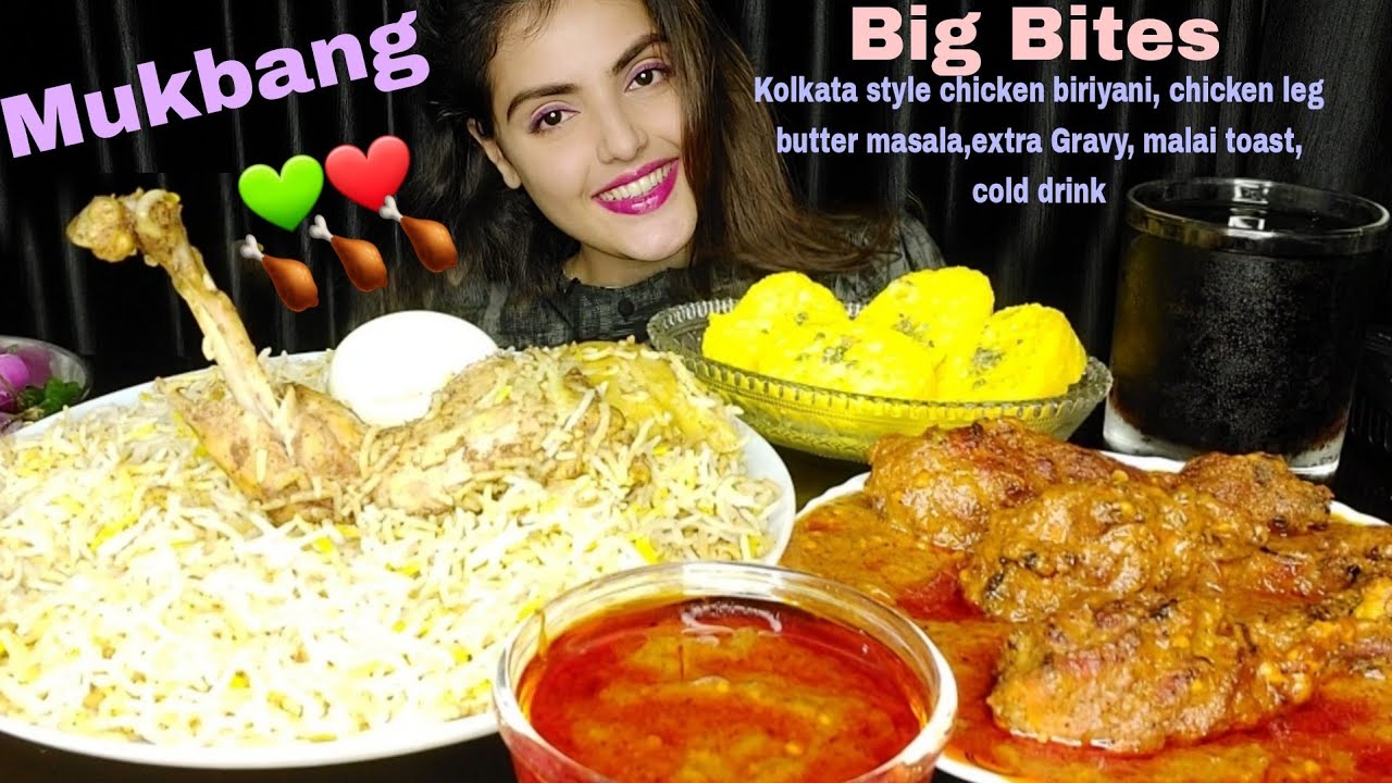 Eating Kolkata Style Chicken Dum Biriyani,Chicken Tengri Butter Masala,Mukbang Eating Show, Sweets😋