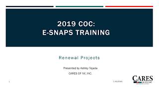 E Snaps Refresher Setting Up a Renewal Project 2019 CARES Webinar
