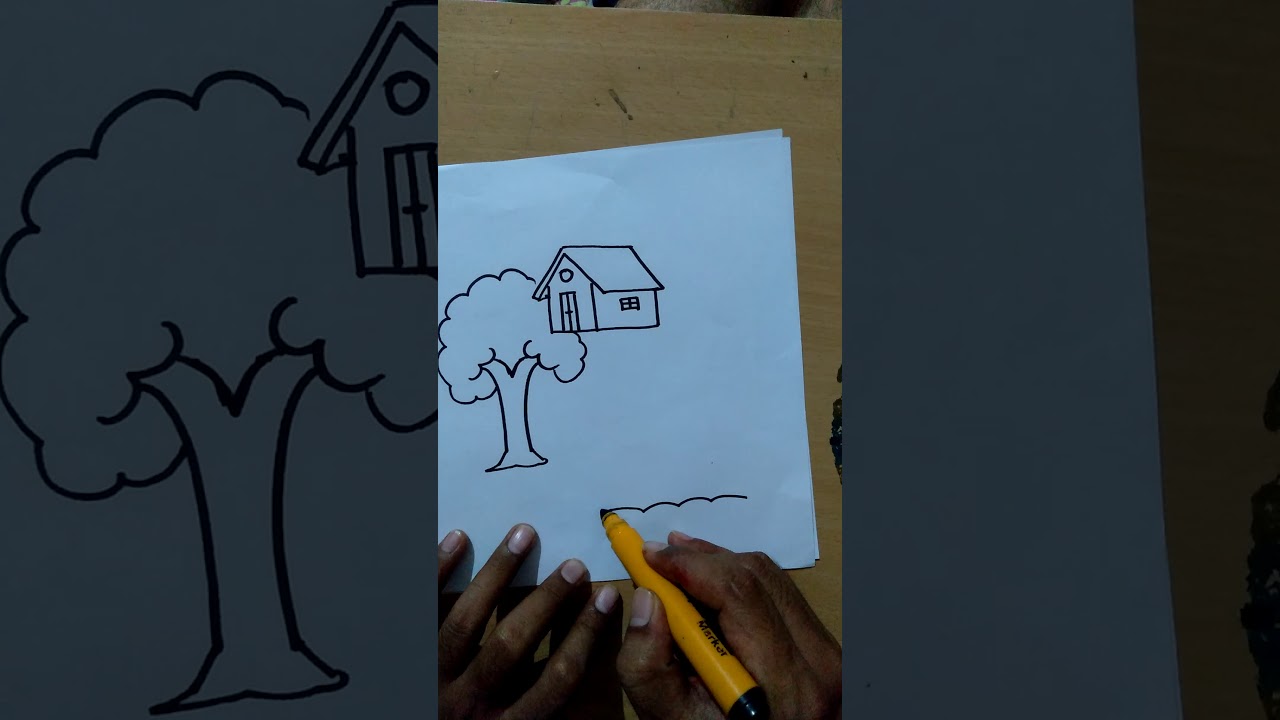 How to draw Landscape Drawing FOr Grade 1,2&3 YouTube
