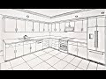 How to draw a kitchen in two point perspective