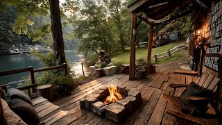 Forest Riverside Porch Serenity | Birdsong, Fire Crackles & Nature Sounds for Relaxation