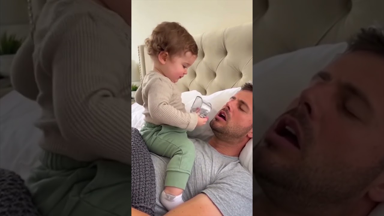 “Baby Fixes Dad’s Snoring His Own Way 😂👶💦”