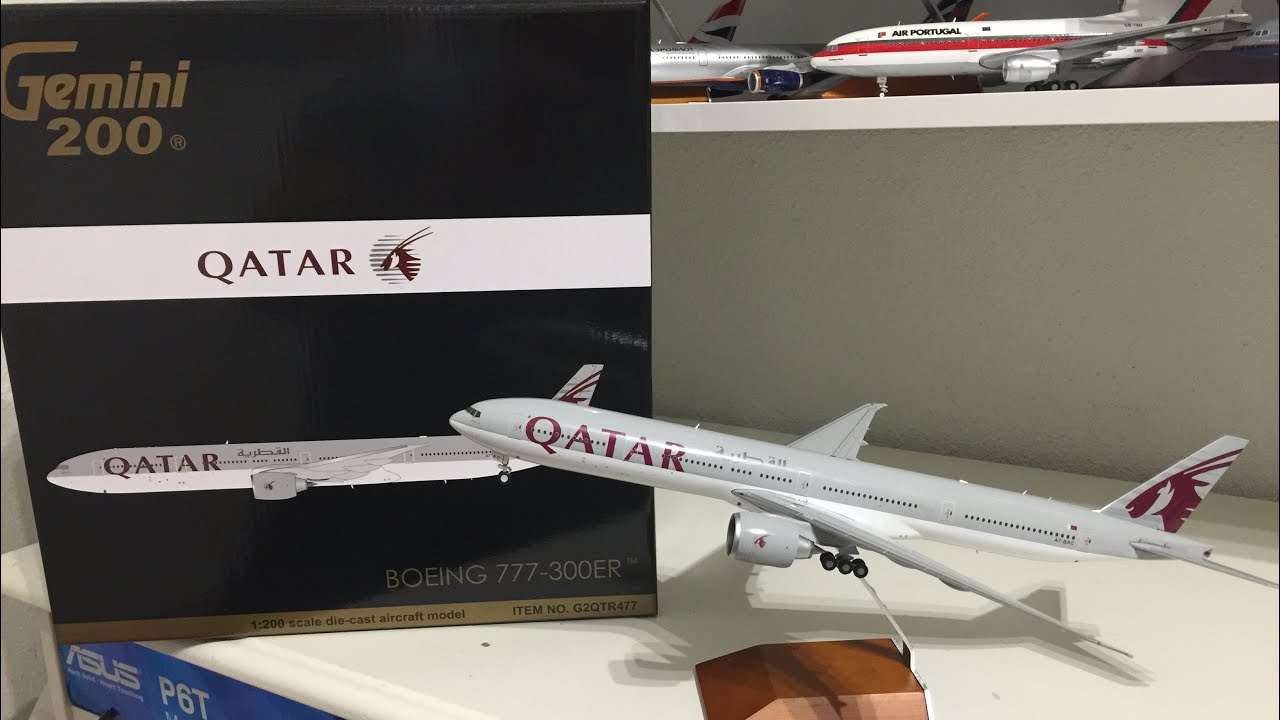 [Gemini Jets] 1/200 カタール航空 B777-300ER QATAR Boeing 777-300er gemini200 1:200 review - YouTube