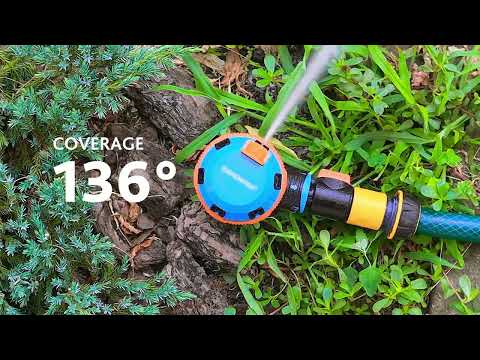 Дощувач секторний Gruntek 6 режимів з металевим кілочком Радіус поливу 12.5 м Площа поливу 491 кв.м, видео 1