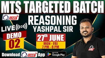 Reasoning For MTS Targeted Batch | Demo 02 | By Yashpal Sir  @KD_LIVE   @ssckdlive ​