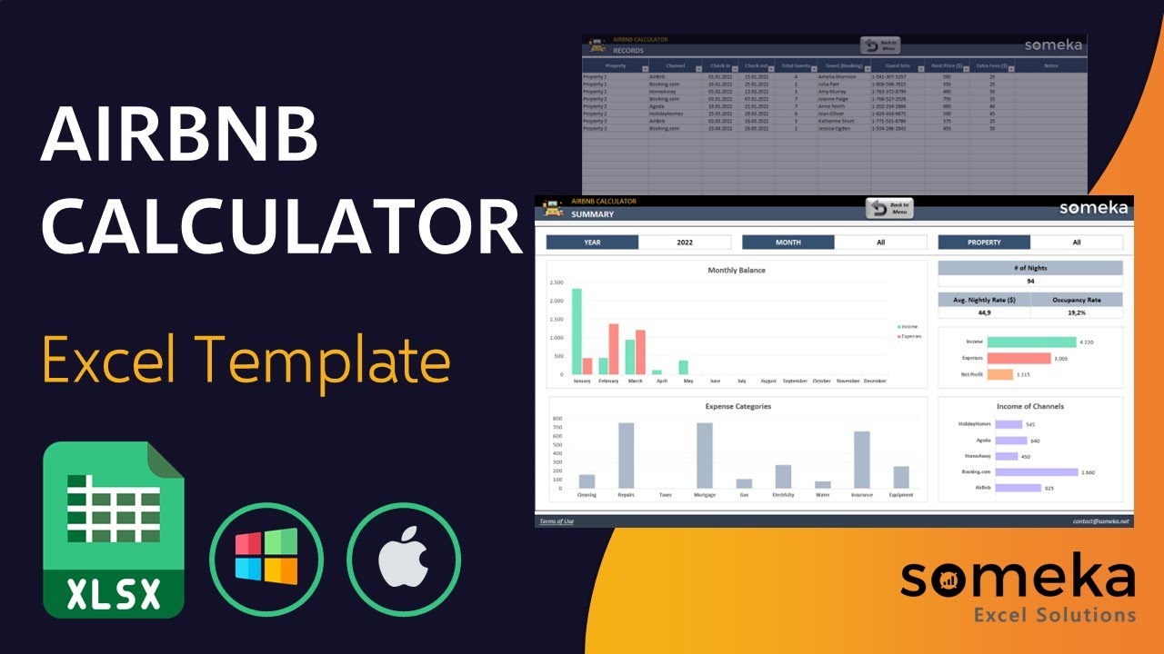 Airbnb Calculator Excel Template Record, Track and Analyze Airbnb