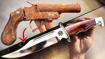 Bowie knife out of GUN - Forging Damascus