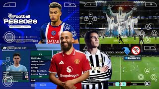 eFootball PES 2026 PPSSPP Android Offline Full Update UCL &amp; League Kits 25/26 Season 4k Graphics