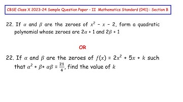Q22 - If 𝛼 and 𝛽 are the zeroes of 𝑥² − 𝑥 − 2, form a quadratic polynomial whose zeroes OR