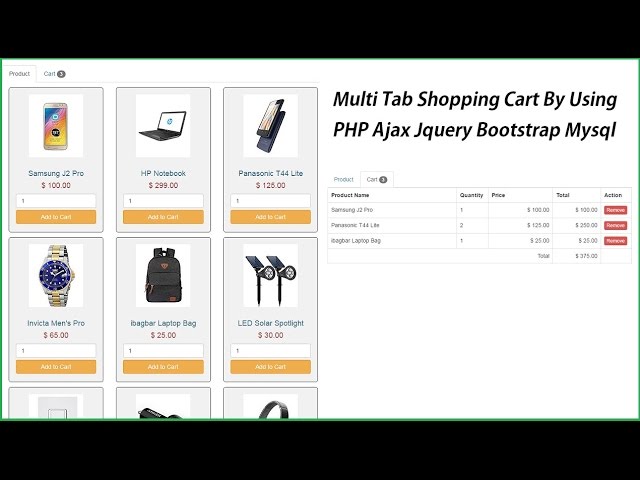 Multi Tab Shopping Cart By Using PHP Ajax Jquery Bootstrap Mysql - Part 1