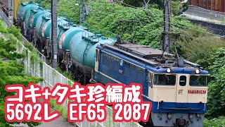 【コキ+タキの面白編成！】5692レ EF65 2087[新] + タキ5車 + コキ2車