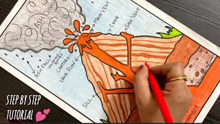 Volcano diagram drawing / how to draw Volcano diagram easy / Science Labelled diagram drawing