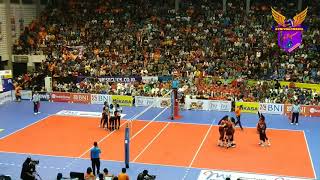 Penentuan kemenangan JPE VS BNI 46 putri PROLIGA 2019 DI GOR SRITEX ARENA SOLO