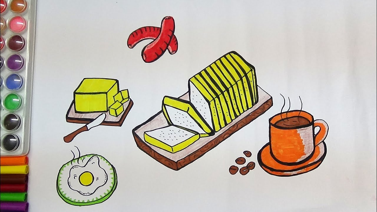 BREAKFAST DRAWING AND COLORING PAGE FOR KIDS-LEARN COLOR DRAWING ART