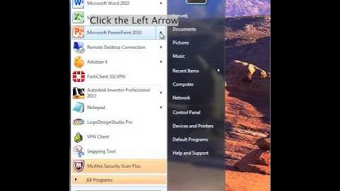 Viewing Jump List from Start Menu
