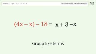Linear equation with one unknown: Solve 4(x-5)+2=x+3 step-by-step solution