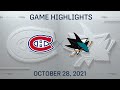 NHL Highlights | Canadiens vs. Sharks - Oct. 28, 2021