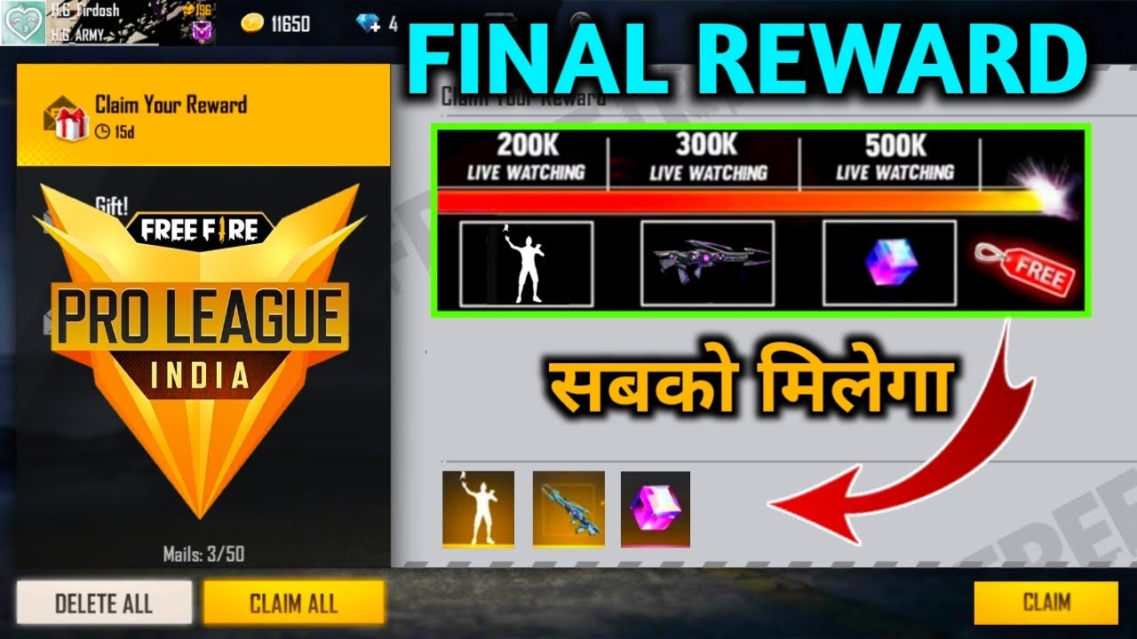 FREE FIRE PRO LEAGUE  FINAL REWARDS | -