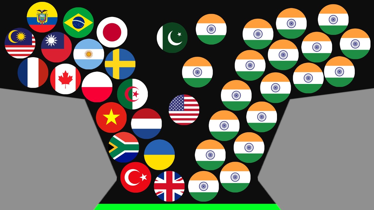 ALL 25 Countries VS 25 INDIA Flags - Marble Race in Algodoo - Who Will Win ?