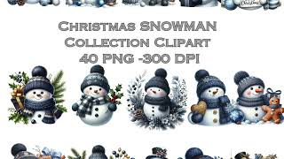 Christmas Snowman Family Clipart Bundle | 40 Watercolor PNG Winter Illustrations |