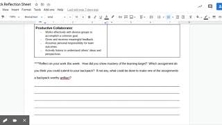 Backpack Reflection Sheet - Google Docs