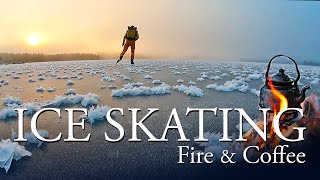 Frozen Lake Ice Skating & Coffee Fire in the North of Sweden | Nordic Skating