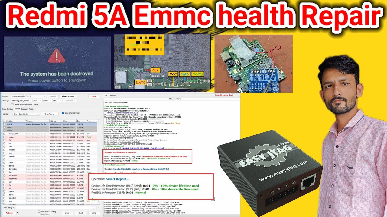 Redmi 5a Emmc health Repair Easy Jtag Box || Redmi 5a system has been destroyed solution file free