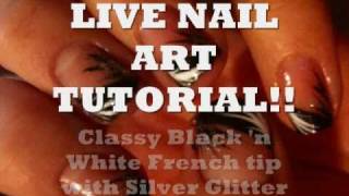 Live Tutorial: Classy Blank 'n White French tips with Silver Giltter