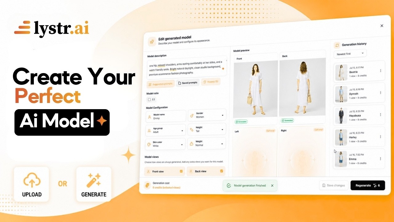 How to Create AI Models for Product Photos in Lystr.ai (Upload or Generate)