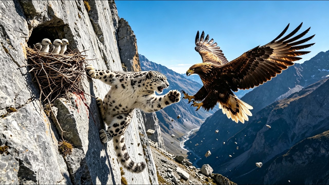Snow Leopard Raids an Eagle Nest High Above the Canyon | Wildlife Documentary