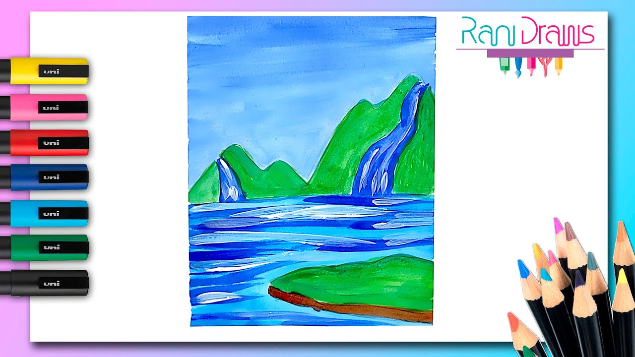 Cómo dibujar un PAISAJE MUY FÁCIL con goauche - Paso a paso