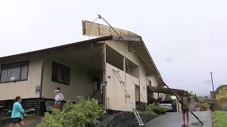 Hawaii Island pounded with rain Pahala blown roof