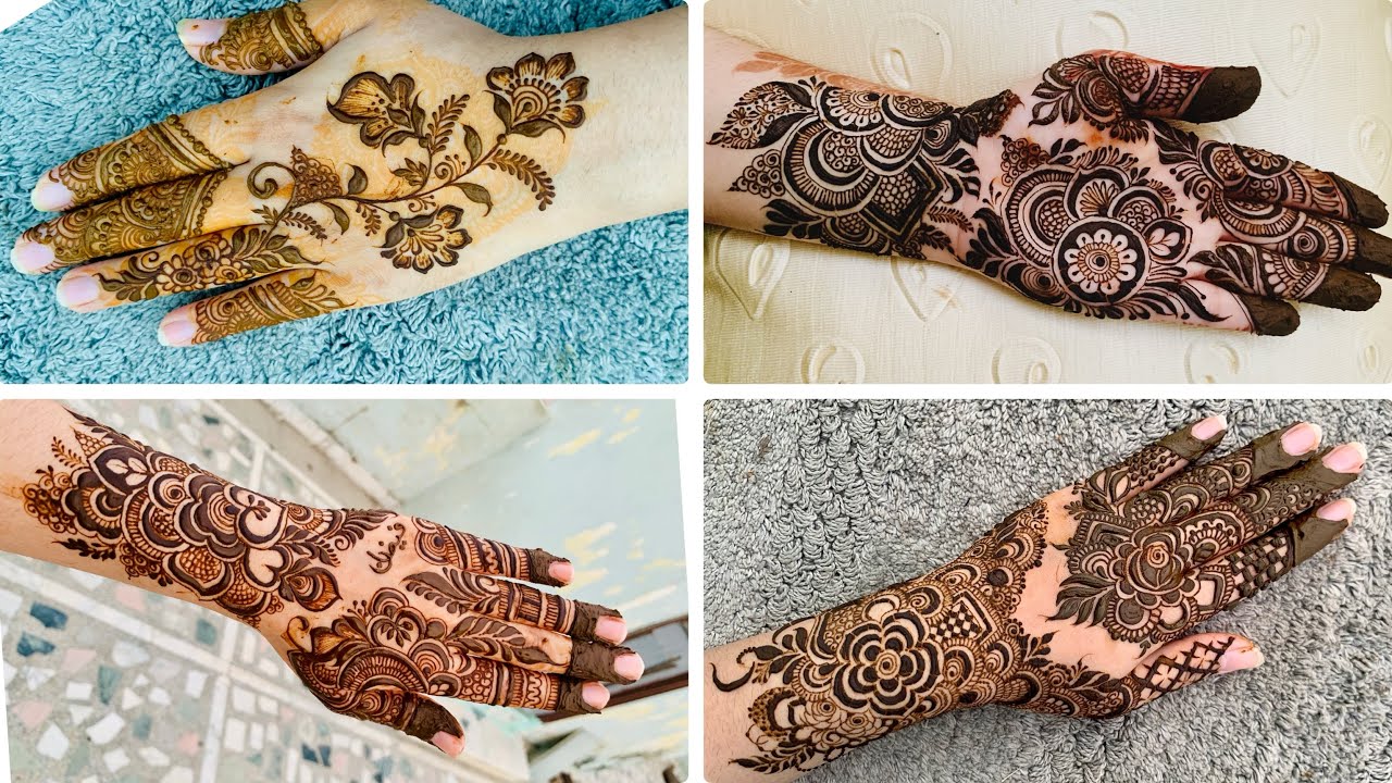 4 different types of floral henna design 