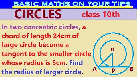 In two concentric circles, a chord of length 24cm of large circle become a tangent to the smaller