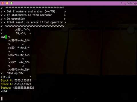 Befunge Reverse Polish Notation Calculator