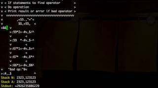 Befunge Reverse Polish Notation Calculator