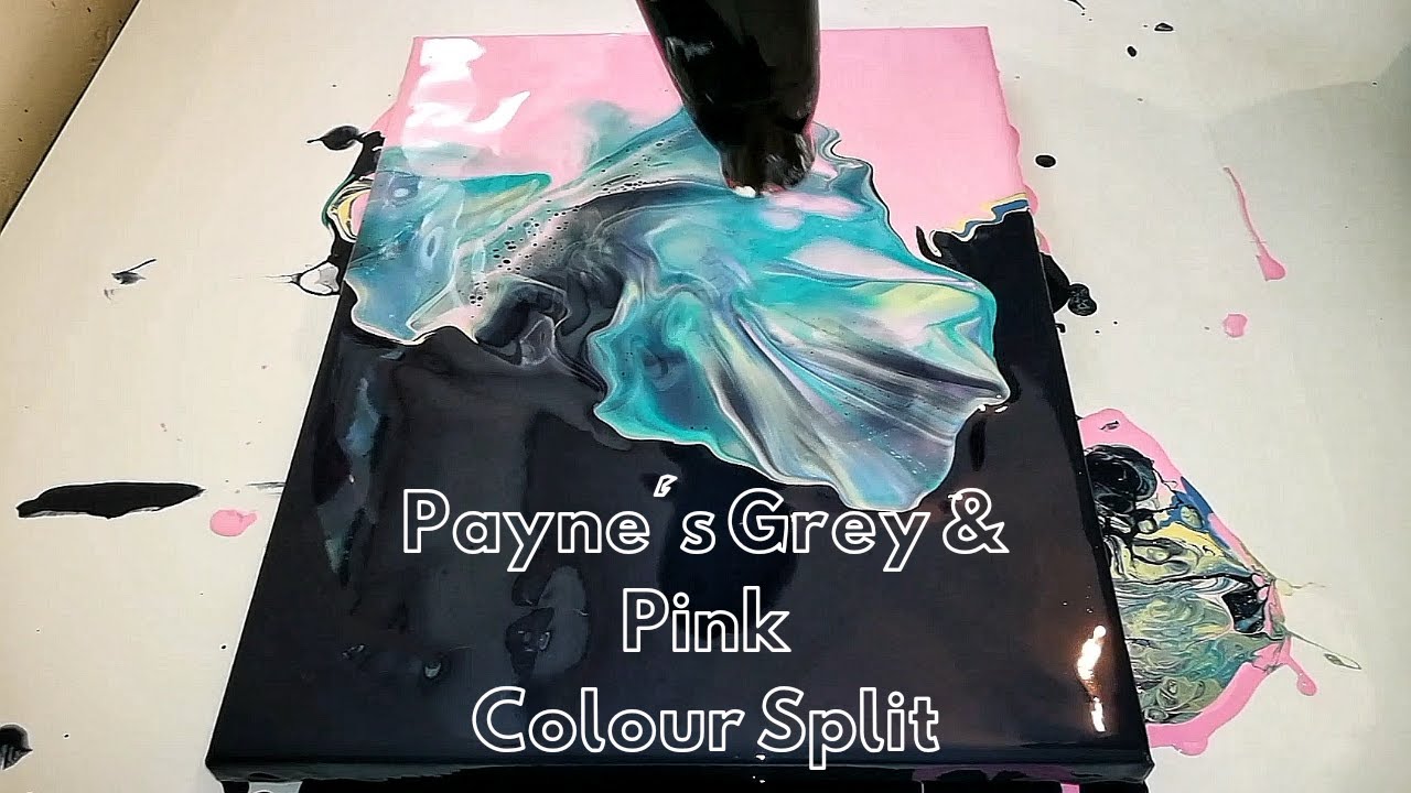 (52) Payne's Grey and Pink Spilt Colour Dutch Pour - acrylic pour.