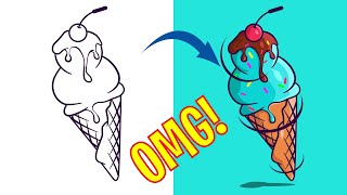 Adobe illustrator Tutorial ICE CREAM Flat Design in Speed Art USING ONLY YOUR MOUSE 2021.