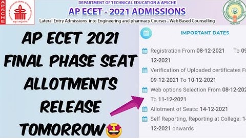 AP ECET 2021 Final Phase Seat Allotments Release Tomorrow🤩