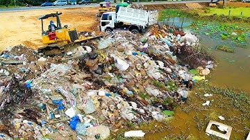 New Step Action!! Filling Land, Garbage Dump, Clear & Delete Trash Into​ Water By Skills Dozer