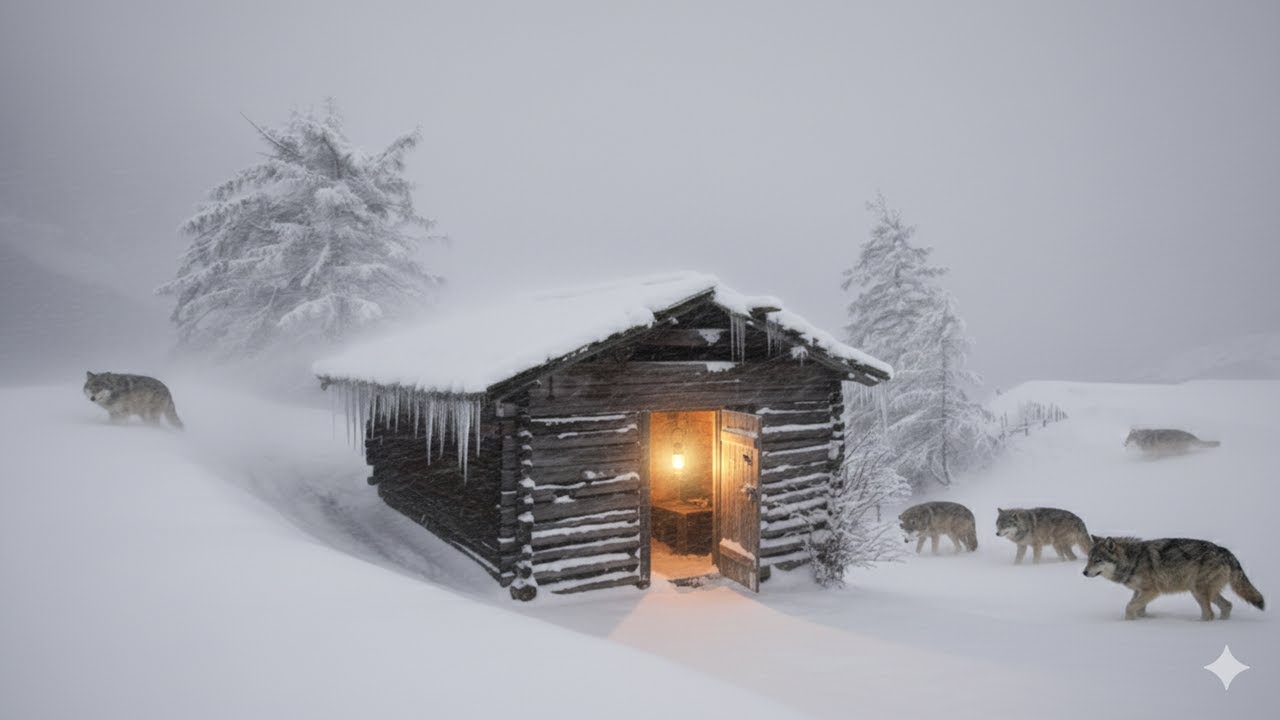 Trapped Alone in a -52°C Blizzard —  Off-Grid Wooden Cabin: Alone with Wolves in a Blizzard