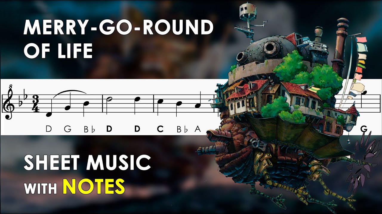 Merry-Go-Round of Life | Sheet Music with Notes for Recorder, Violin Tutorial | Howl's Moving Castle