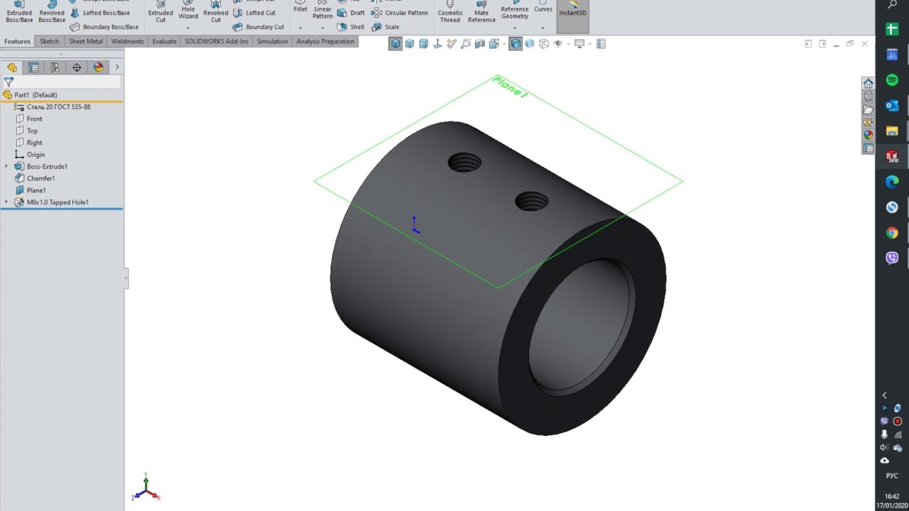 Solidworks отверстия. Резьбовое отверстие в компасе 3д. Отверстия на цилиндрической поверхности solidworks. Solidworks фаска на цилиндрической поверхности. Solidworks сквозное отверстие.