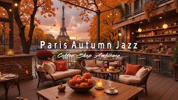 Vreedzame herfst in een openluchtkoffiebar in Parijs | Vloeiende jazzmuziek als achtergrond
