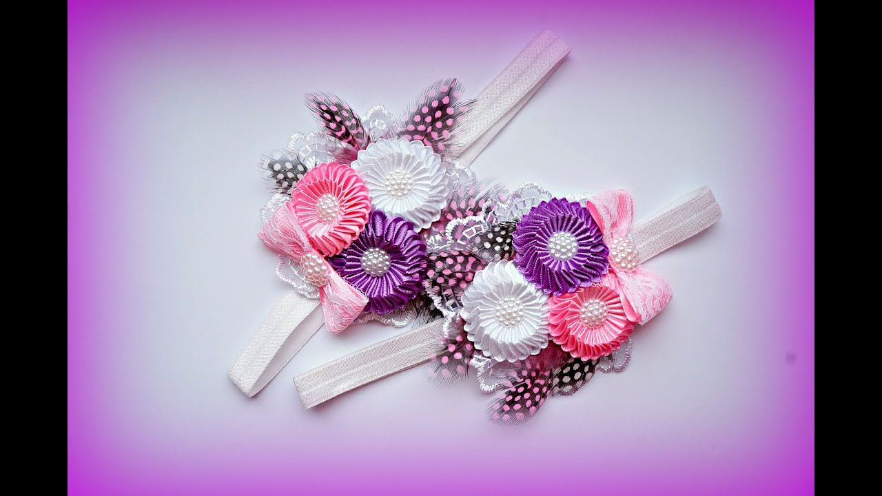 Повязка Цветы Канзаши Мастер-класс / Kanzashi Flowers Band Tutorial, DIY