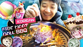 Korean FIRE MEAT BALL BBQ & 100 Flavors BASKIN ROBBINS! Gangnam FOOD TOUR