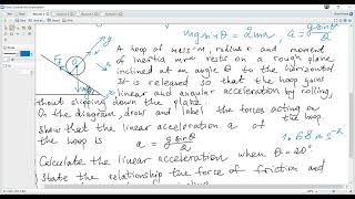 Ex. 2 (N17). IB Physics A4. A hoop moving down a slope. Rotational motion. Torques.