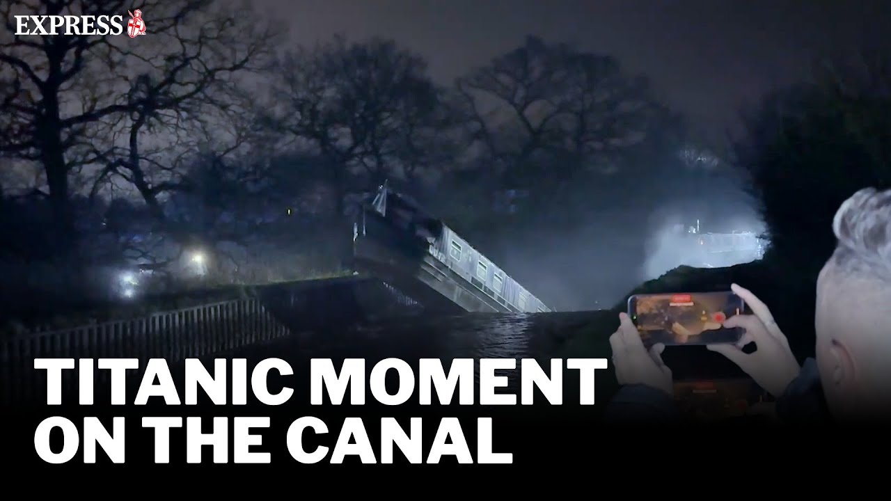 TERRIFYING footage shows boat FALLING into Shropshire 'sinkhole' at 4am
