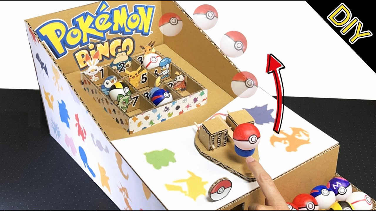 ポケモンカセット5つ＋おまけダンボール Pokemon Bingo game from Cardboard tic tac toe Ball Toss Game How