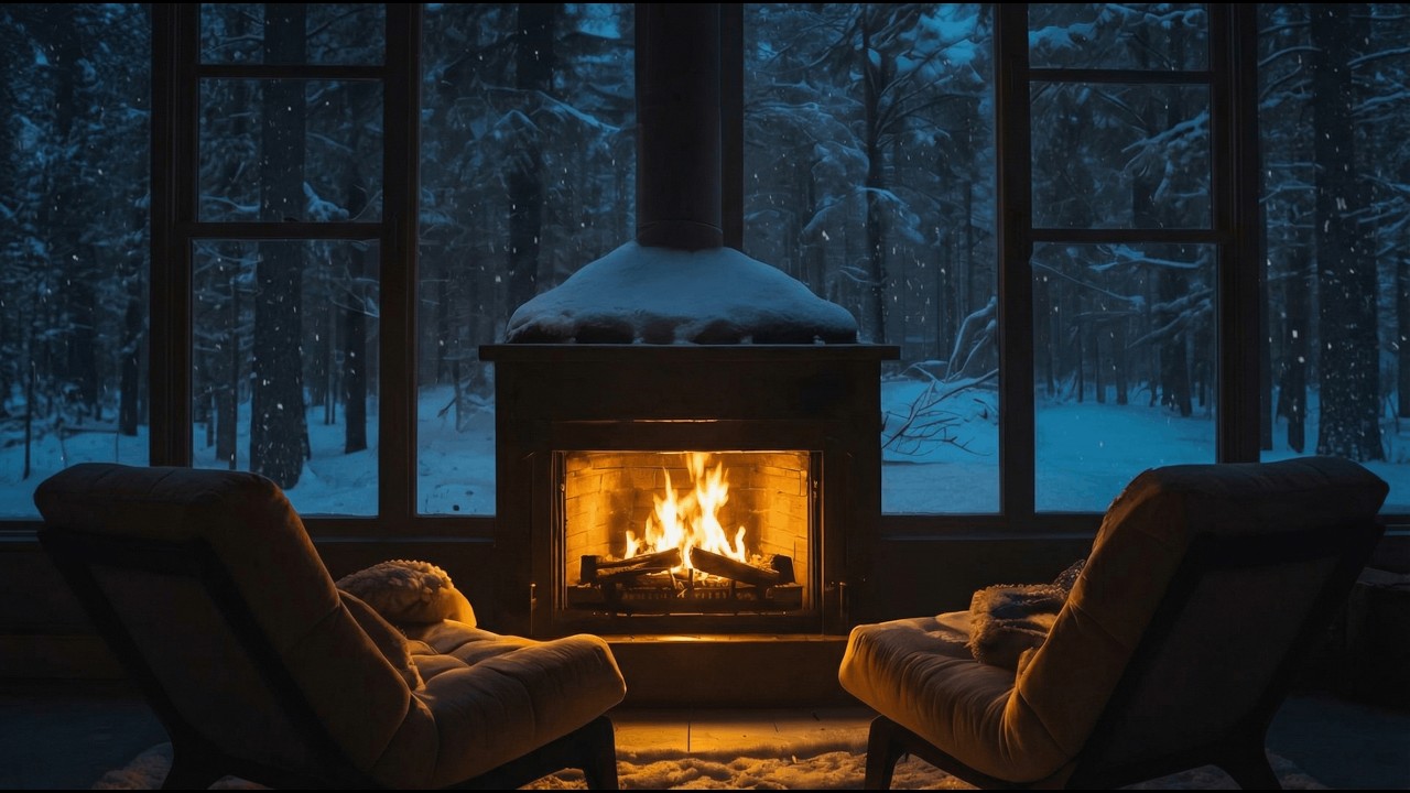Fireplace Dark Cabin 4K | Cozy Night Ambience for Focus